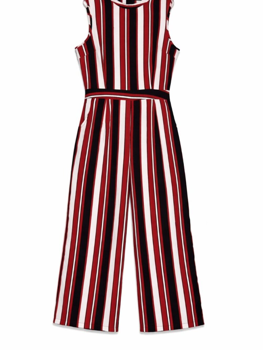 Boohoo Red Black and White Striped Sleeveless Jumpsuit
